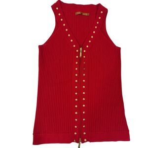 belldini Red sweater very stretchy, ribbed zips up sleeveless Sz Lg see pics